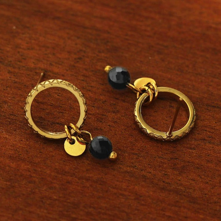 JAZMIN Black-Gold: Stud Earrings with Mini Charms
