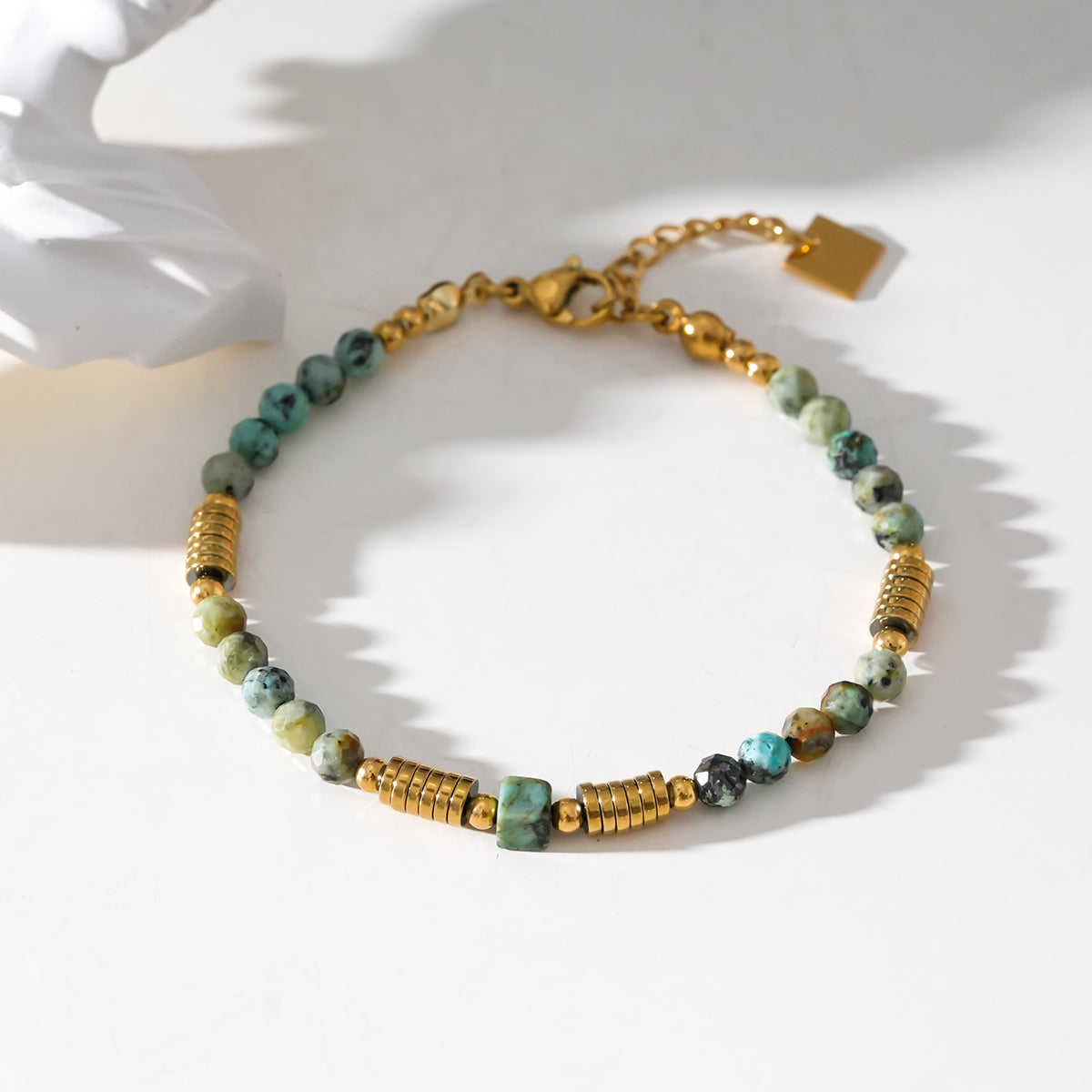 Turquoise Stones and Gold Beaded Bracelet