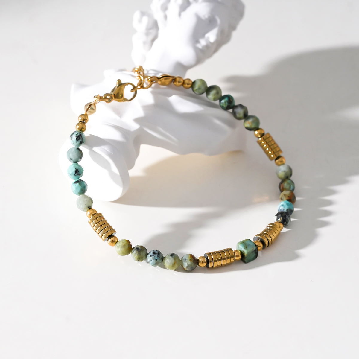 Turquoise Stones and Gold Beaded Bracelet