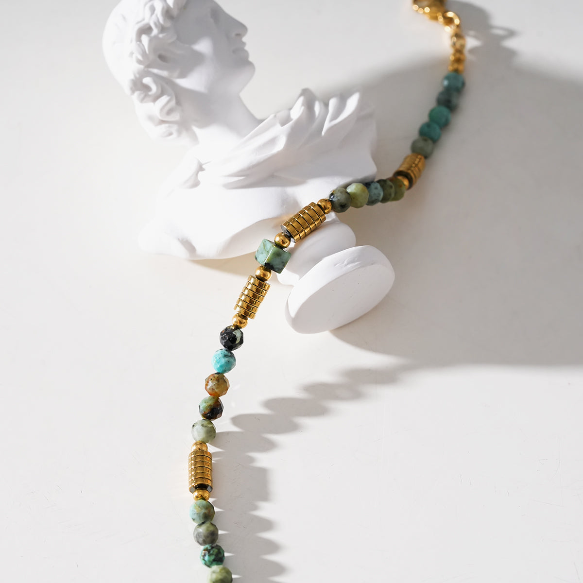 Turquoise Stones and Gold Beaded Bracelet