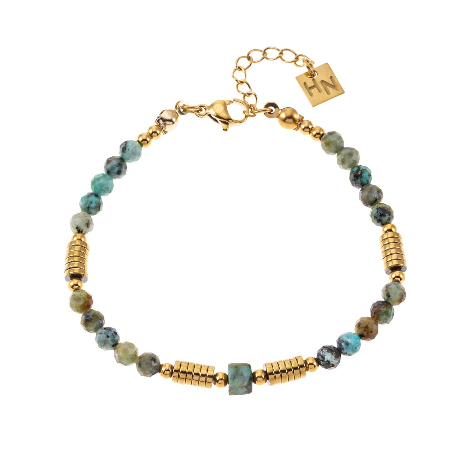 Turquoise Stones and Gold Beaded Bracelet