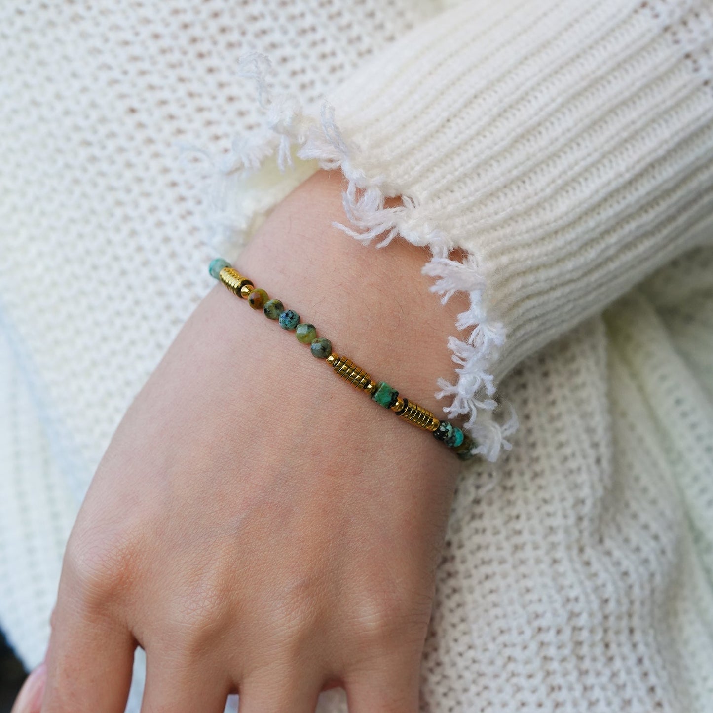 Turquoise Stones and Gold Beaded Bracelet