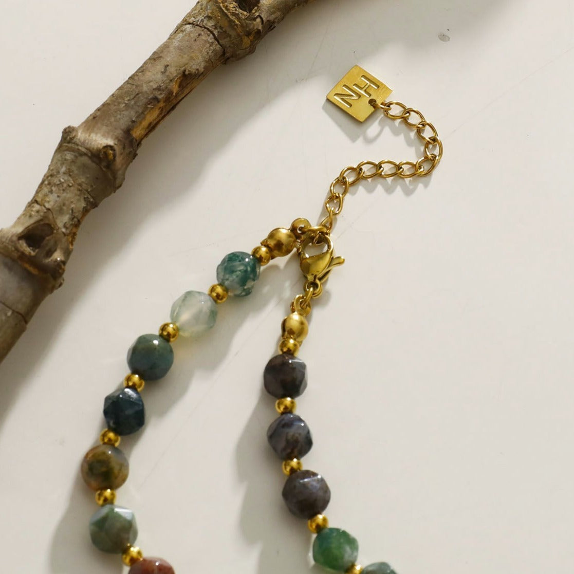 JULIETTA: Indian Agate Stones & Gold Beaded Necklace