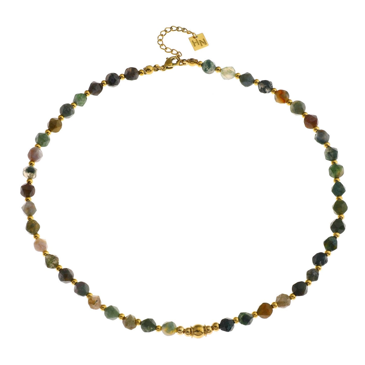 JULIETTA: Indian Agate Stones & Gold Beaded Necklace