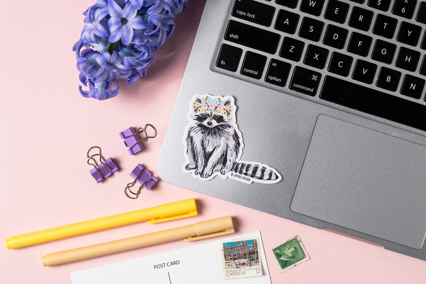 Floral Crown Raccoon Vinyl Sticker