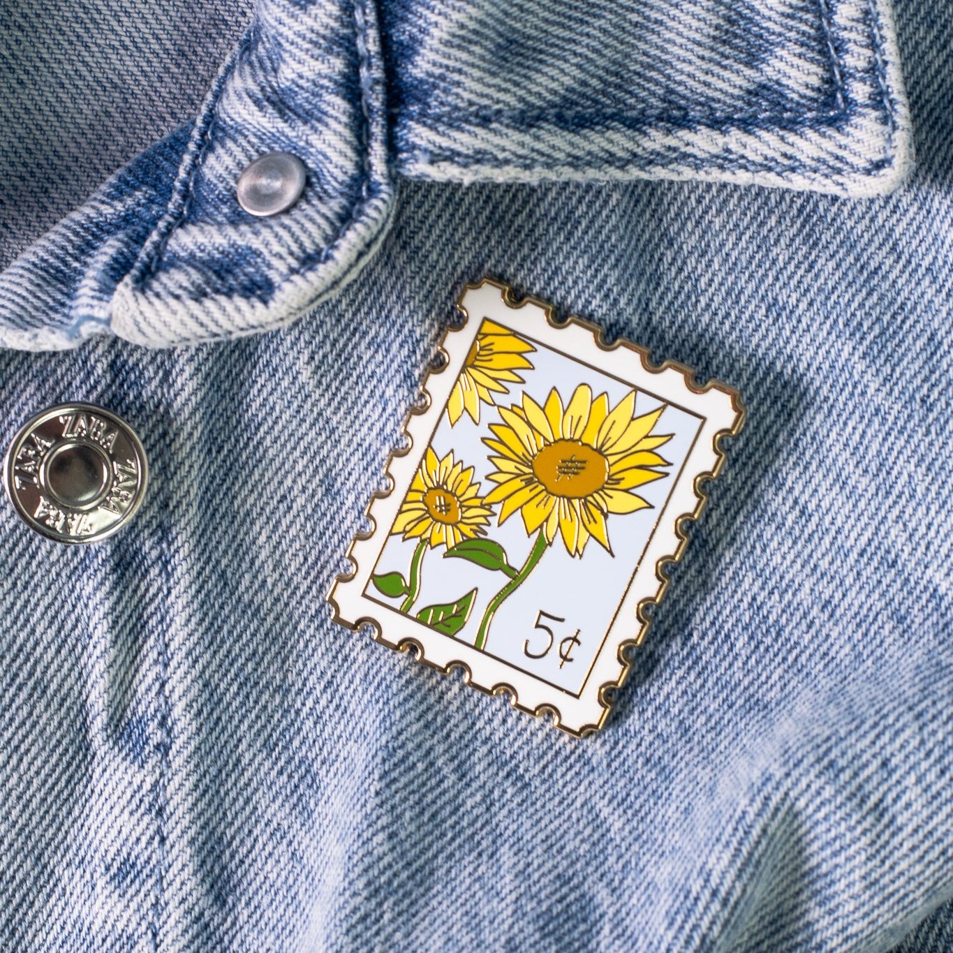 Sunflower Postage Stamp Enamel Pin