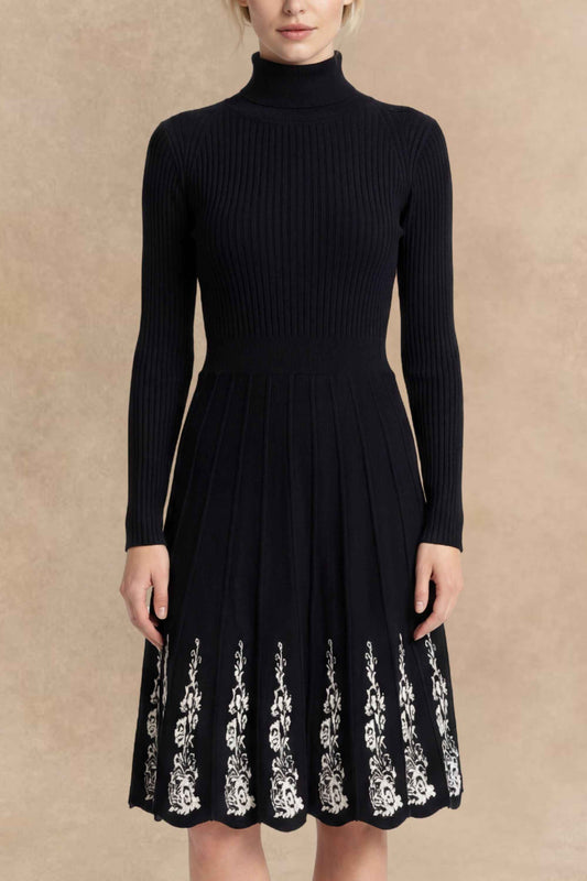 Jeanne Turtleneck Black Dress Floral