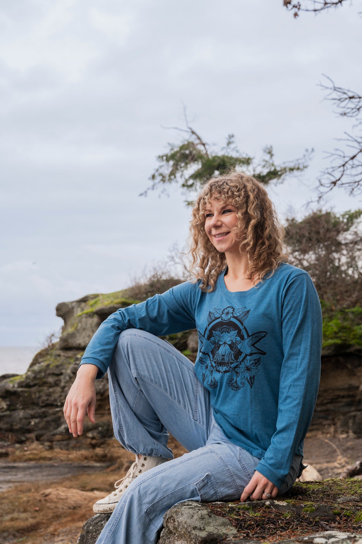 HUMMINGBIRD - Women's Eco Long Sleeve Tee - Heather Teal