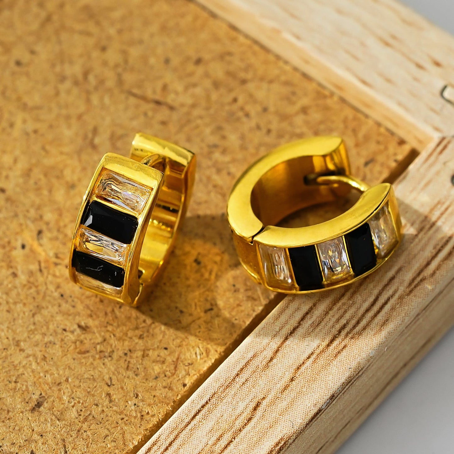 Retro Black & White Mini Hoop Earrings