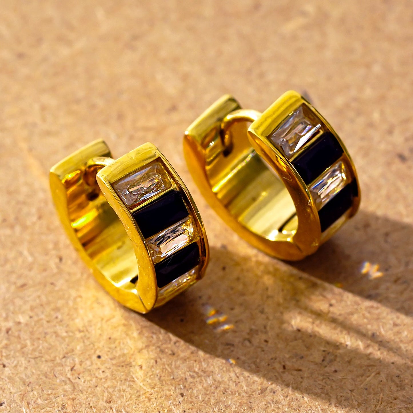 Retro Black & White Mini Hoop Earrings