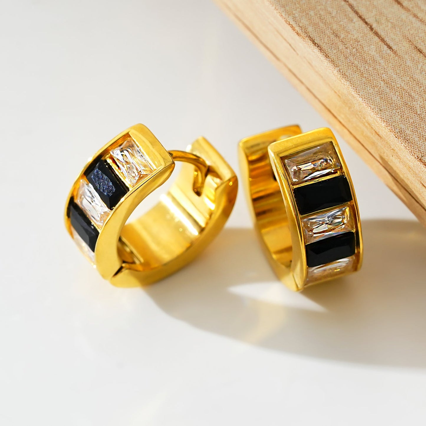 Retro Black & White Mini Hoop Earrings