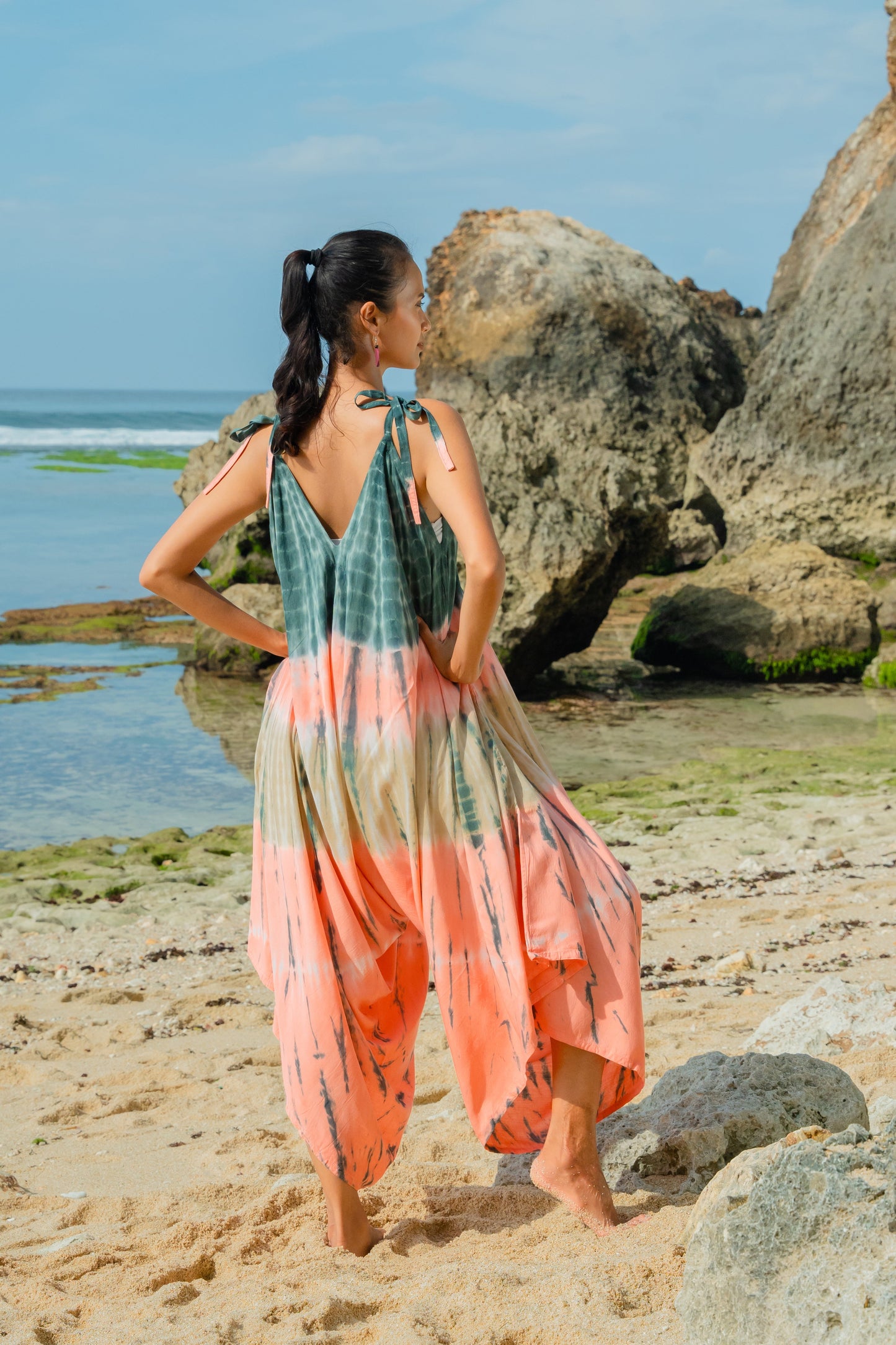 Tie Dye Stripe Romper - Pink & Grey