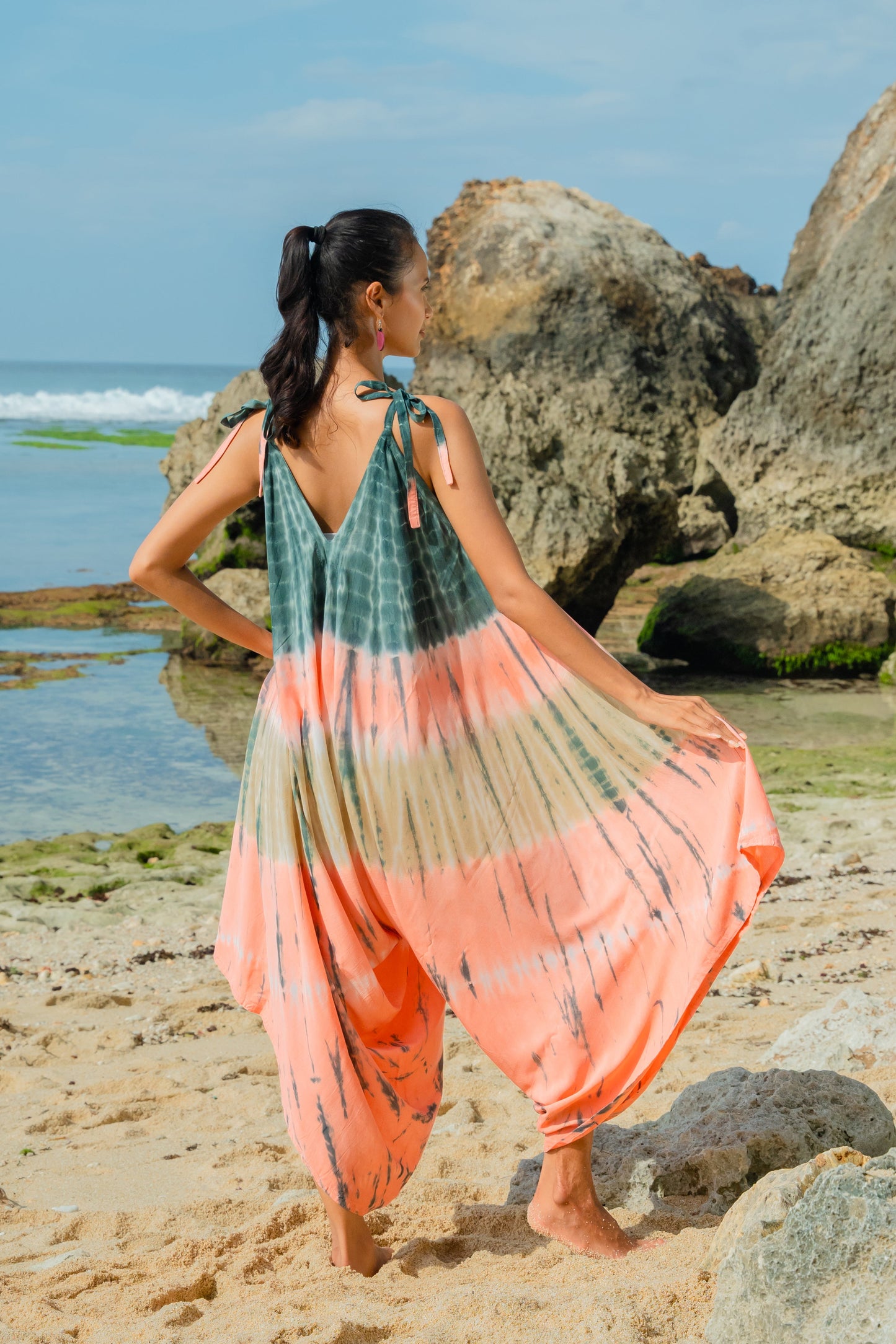 Tie Dye Stripe Romper - Pink & Grey