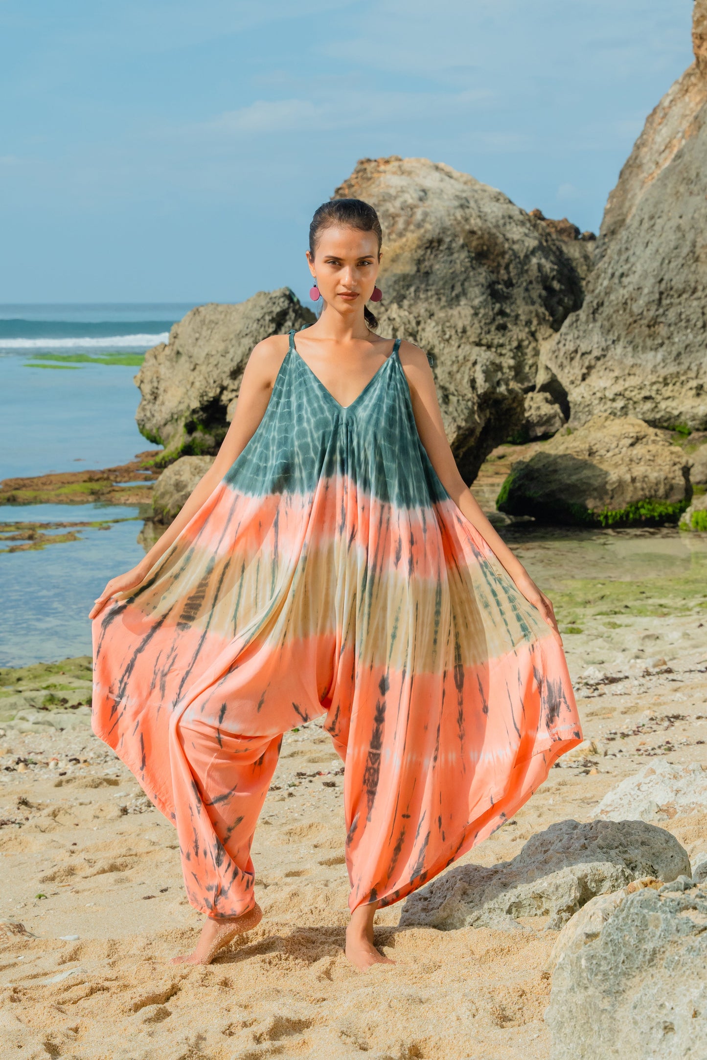 Tie Dye Stripe Romper - Pink & Grey