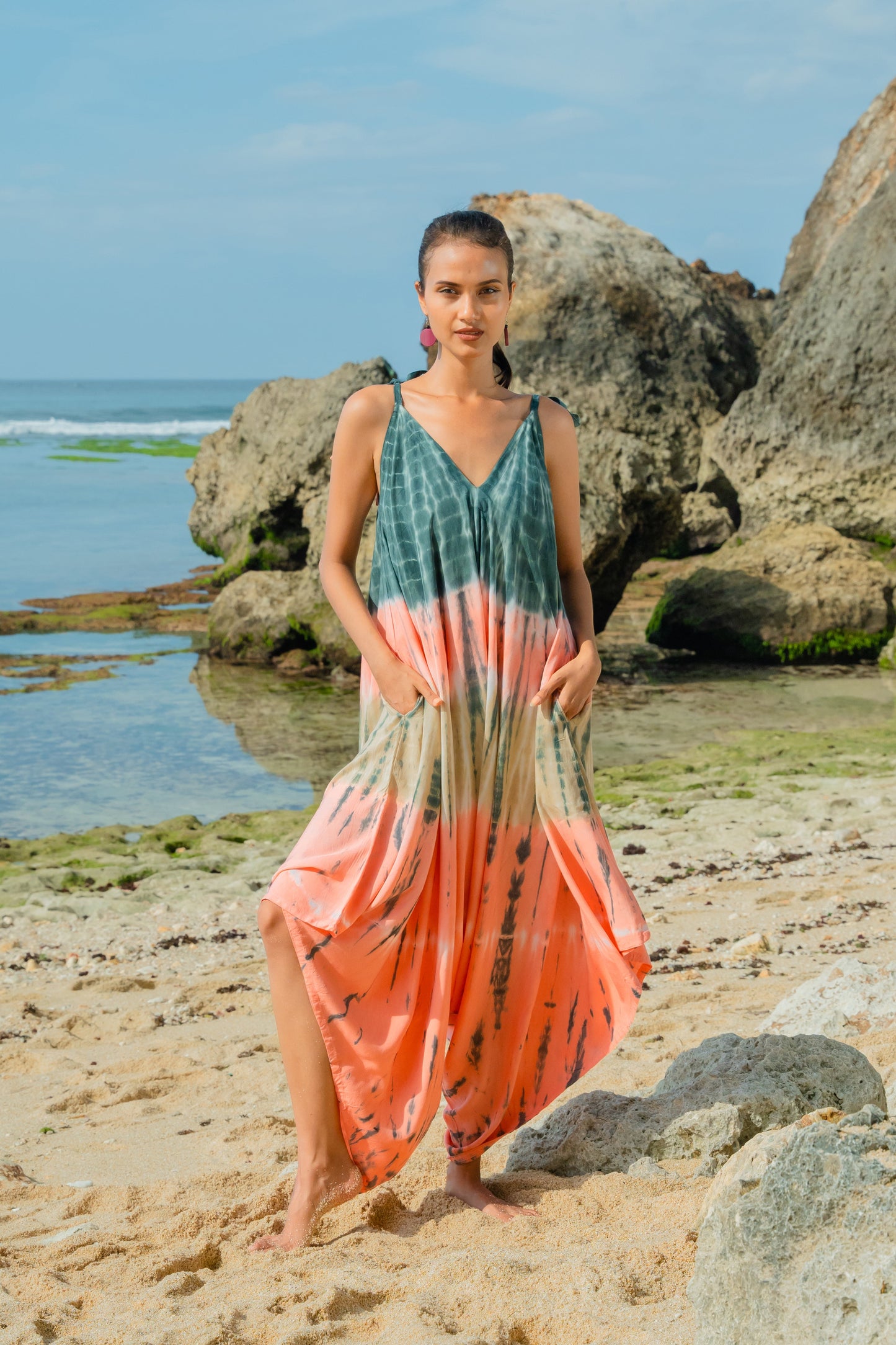 Tie Dye Stripe Romper - Pink & Grey