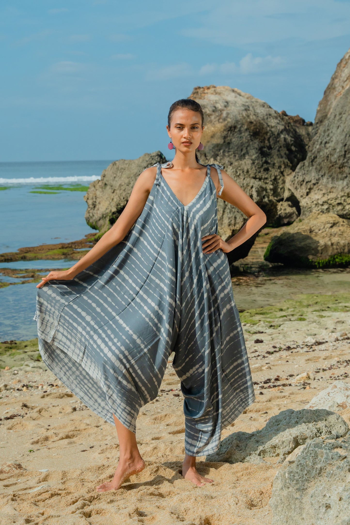 Bone Tie Dye Romper - Grey & White