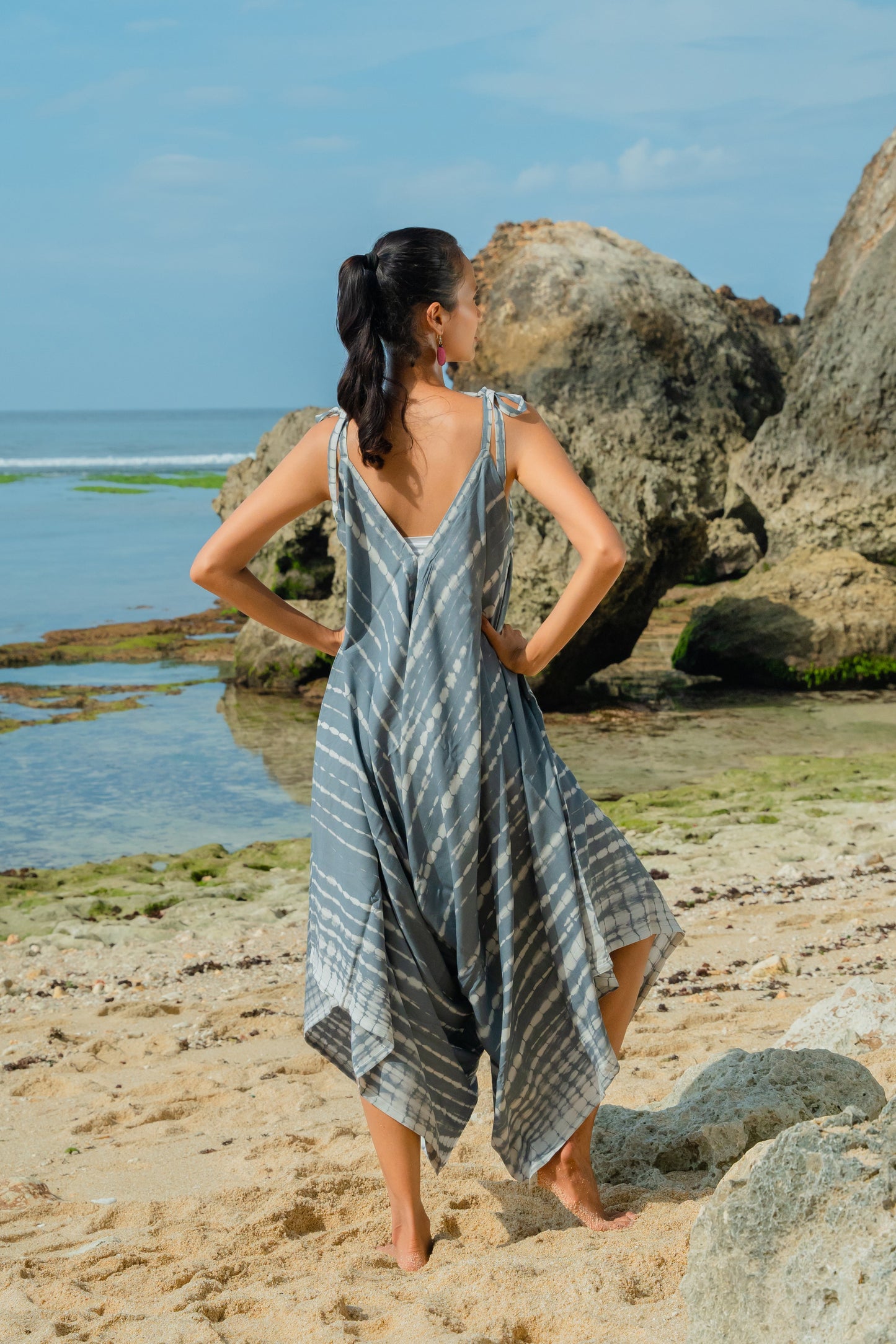 Bone Tie Dye Romper - Grey & White