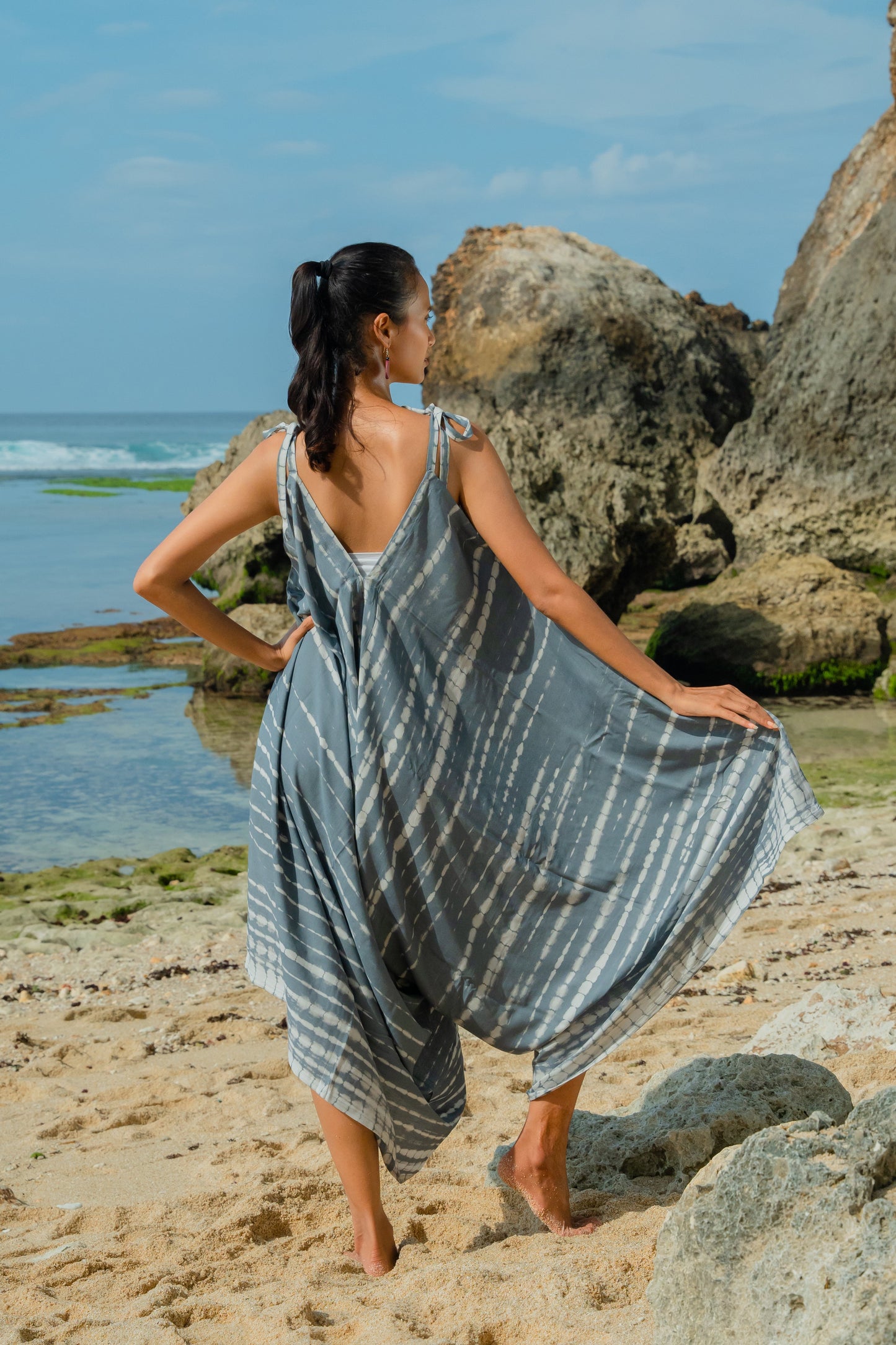 Bone Tie Dye Romper - Grey & White