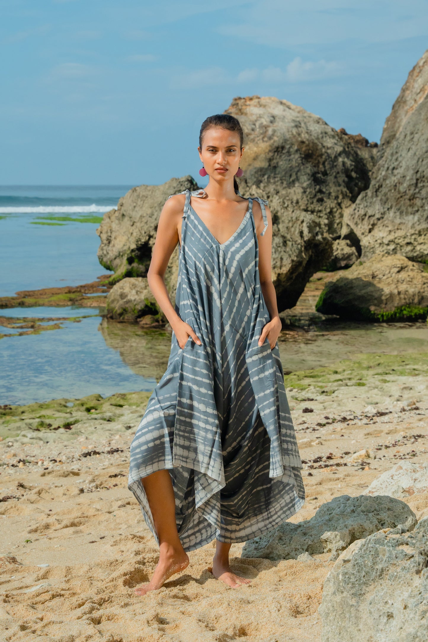 Bone Tie Dye Romper - Grey & White