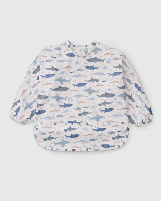 Long Sleeve Bib - Smiley Sharks