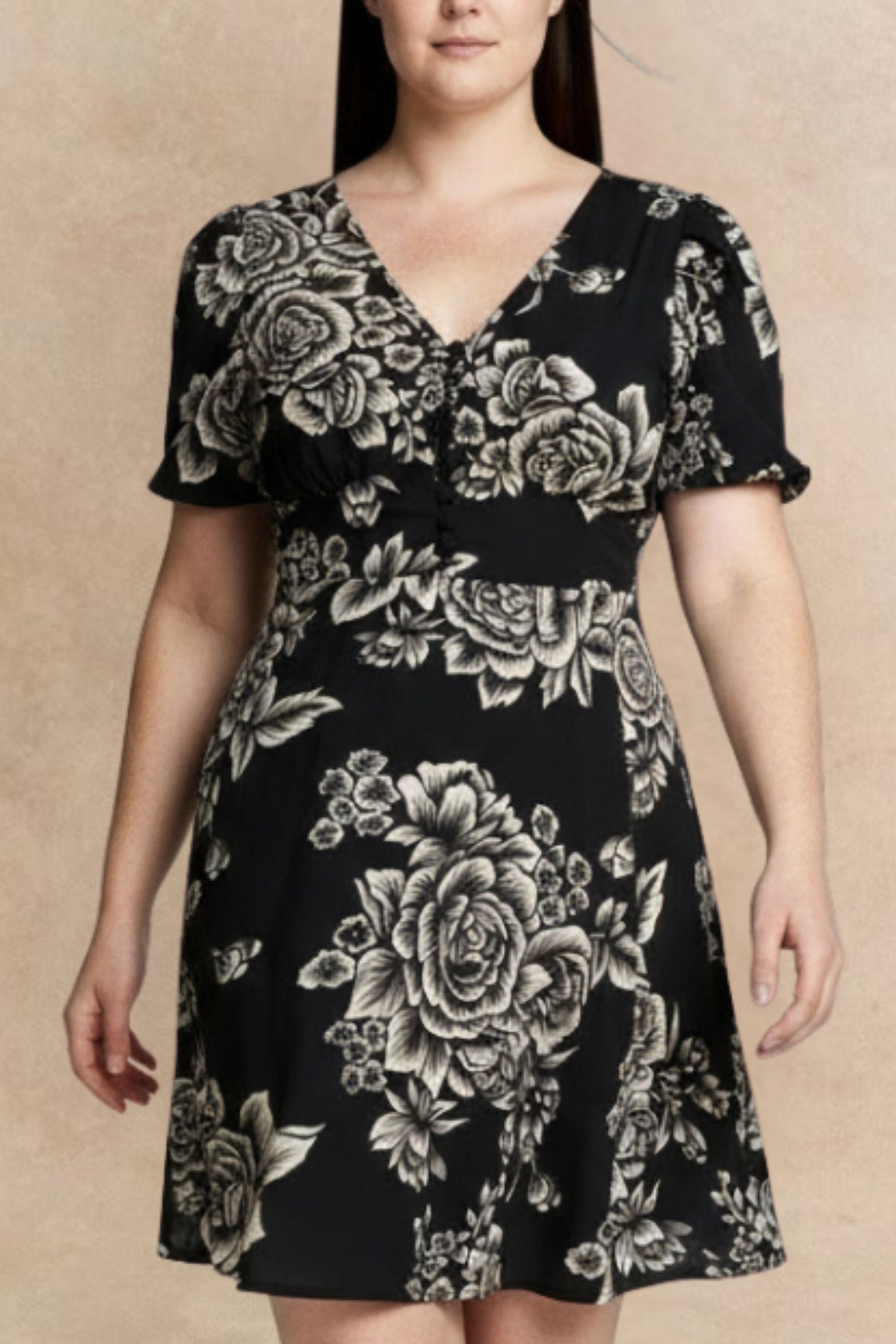Lottie Black Floral Fit & Flare Dress Black / 3X Lottie Black Floral Fit & Flare Dress Black / 3X