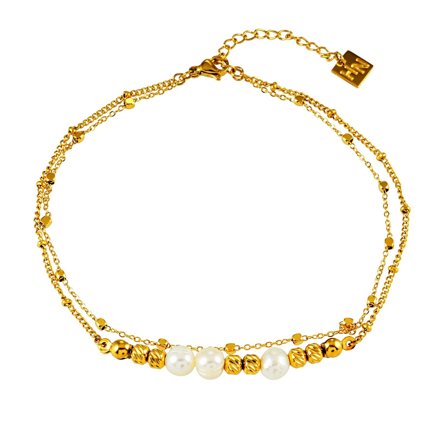 Gilded Harmony Chain Anklet with Gold Beads and Freshwater Pearls