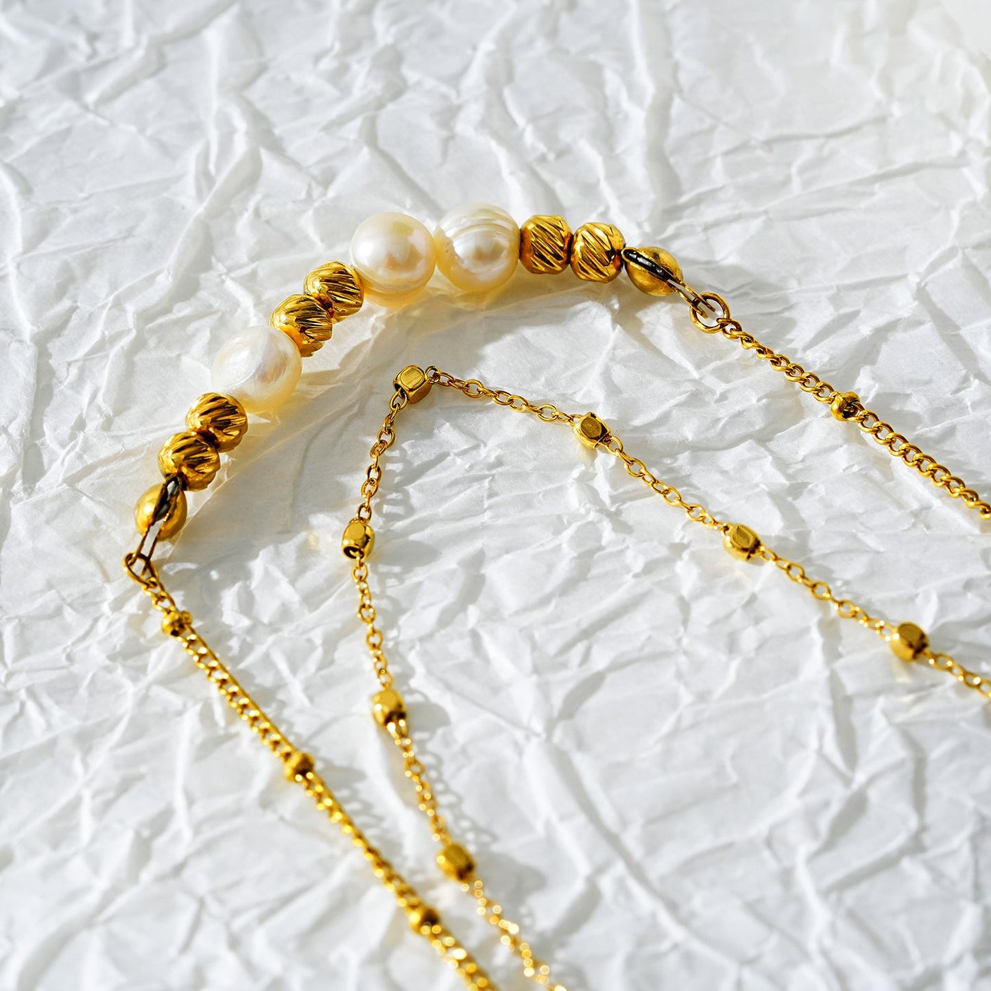 Gilded Harmony Chain Anklet with Gold Beads and Freshwater Pearls