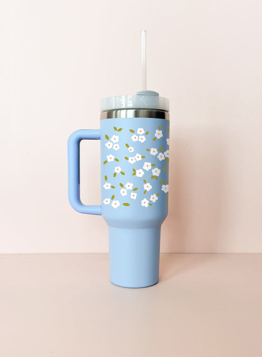 Gobelet isotherme 40oz - bleu Bloom blanc