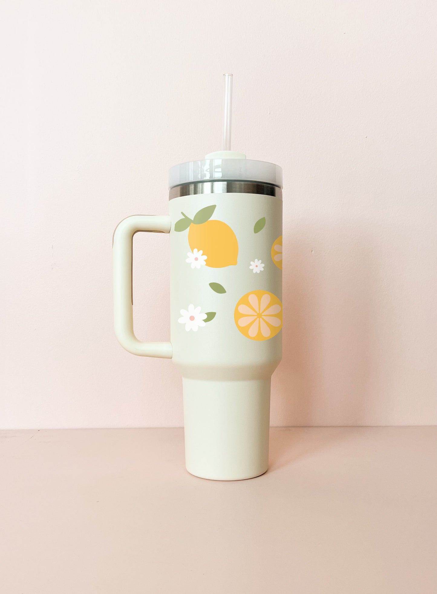 Gobelet isotherme 40oz - blanc crème citrons