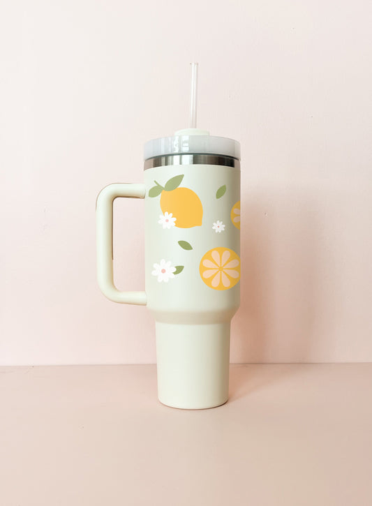 Gobelet isotherme 40oz - blanc crème citrons