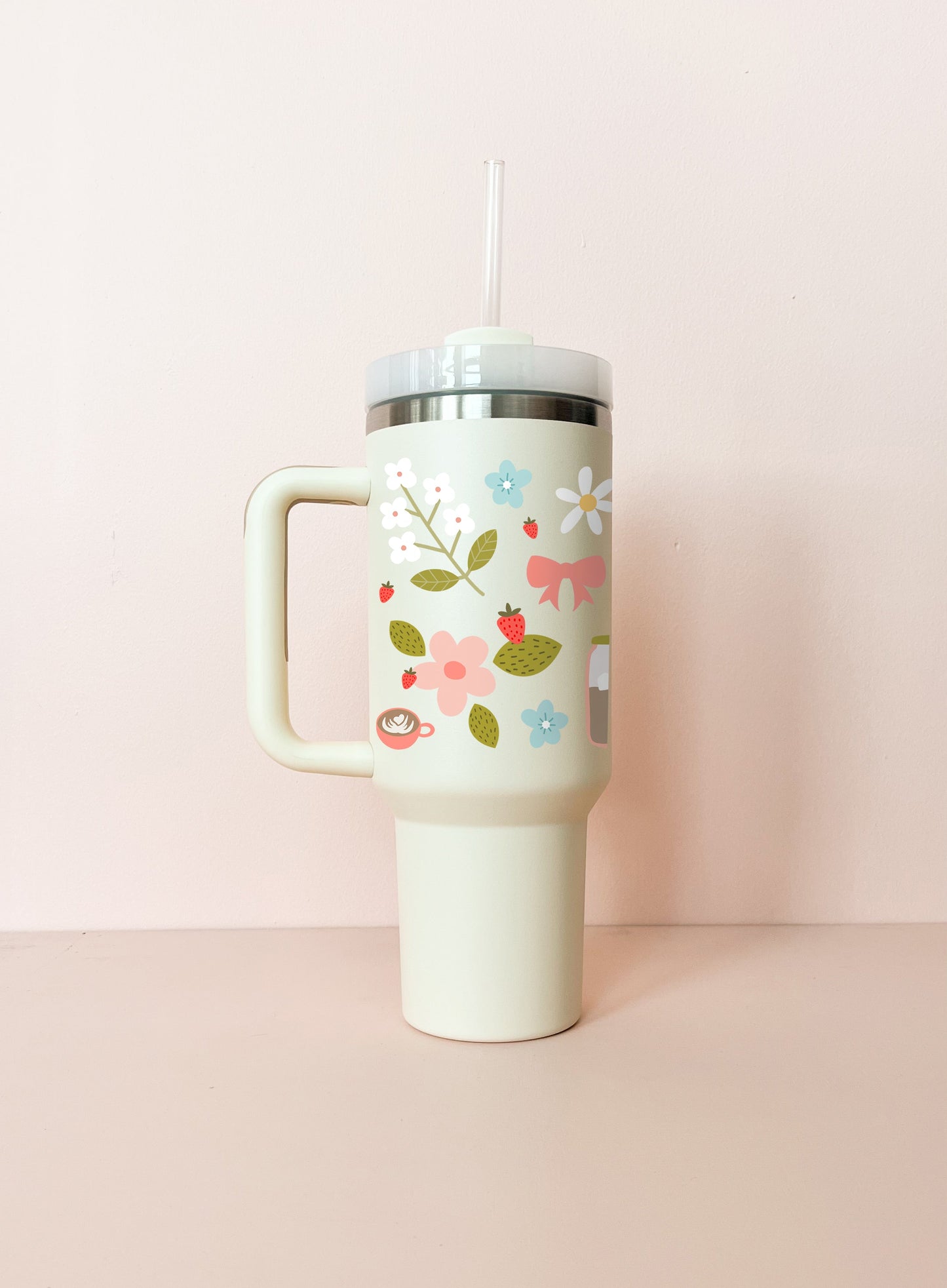 Gobelet isotherme 40oz - crème Fleurs & café