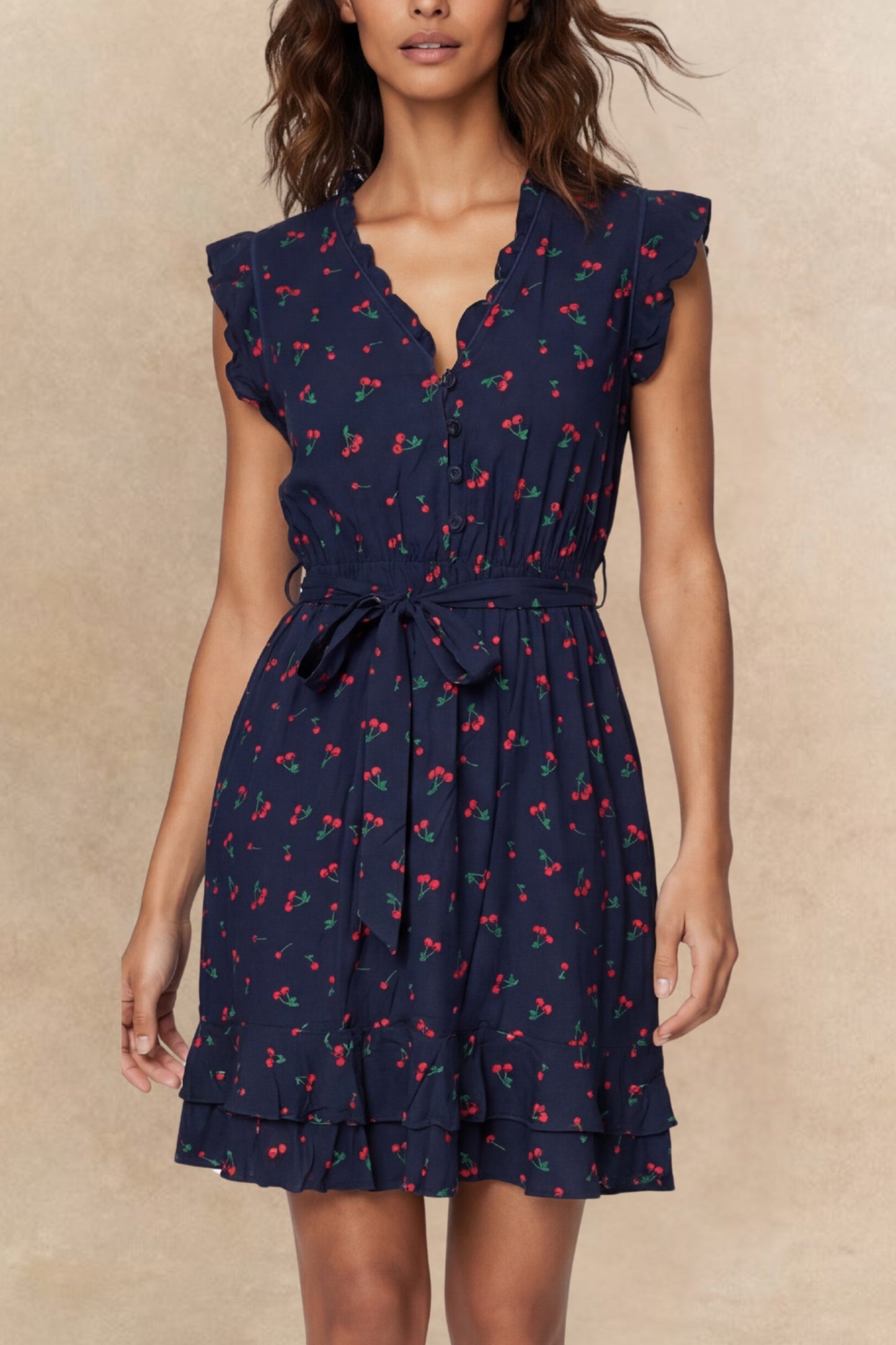 Natasha Cherry Print Short Dress