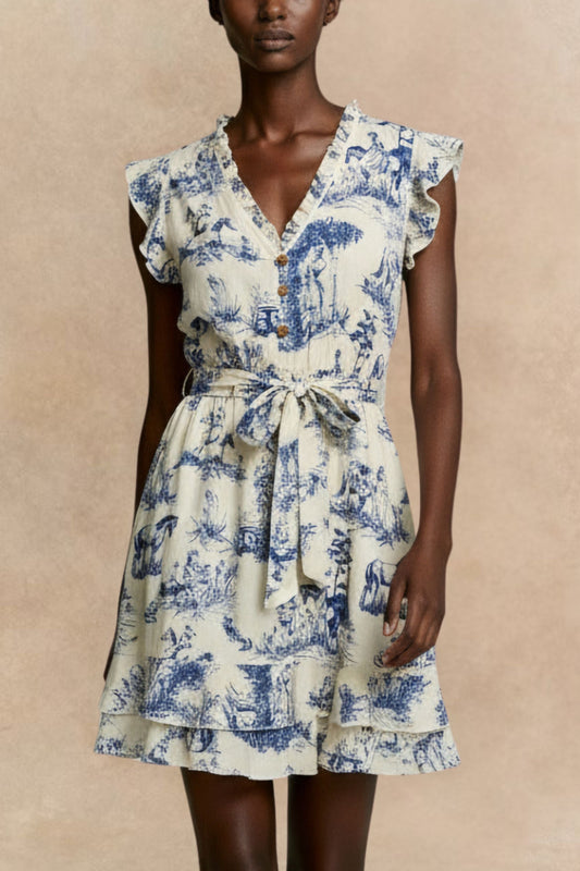 Natasha Toile De Jouy Print Short Dress