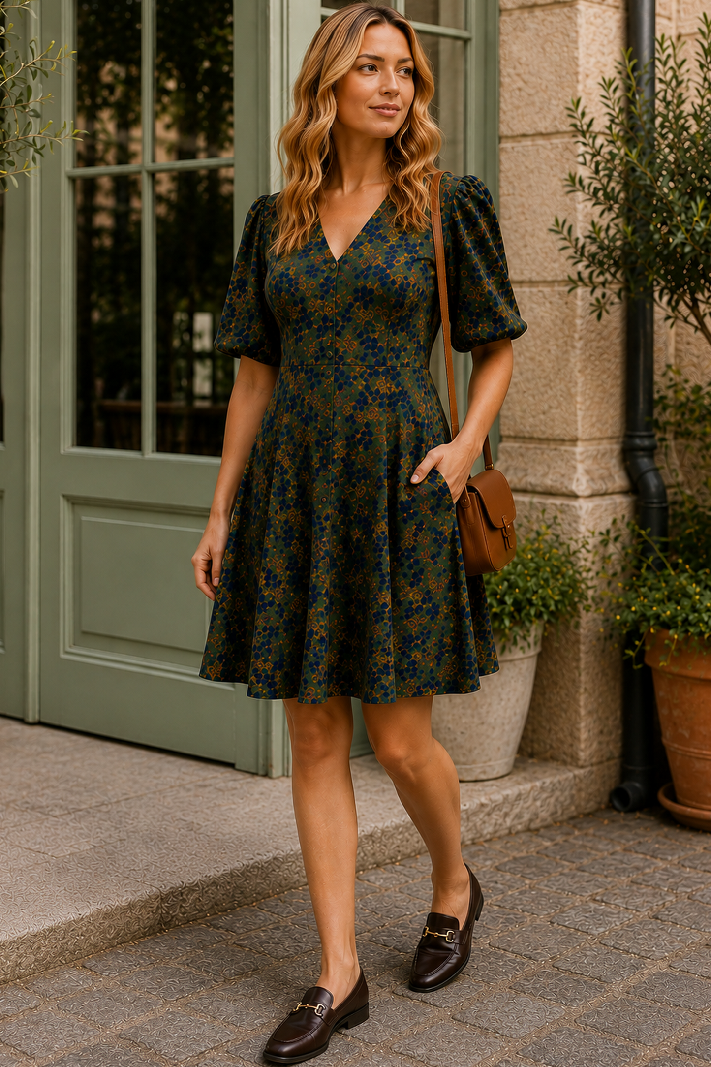 Fleur Green Floral Fit & Flare Dress
