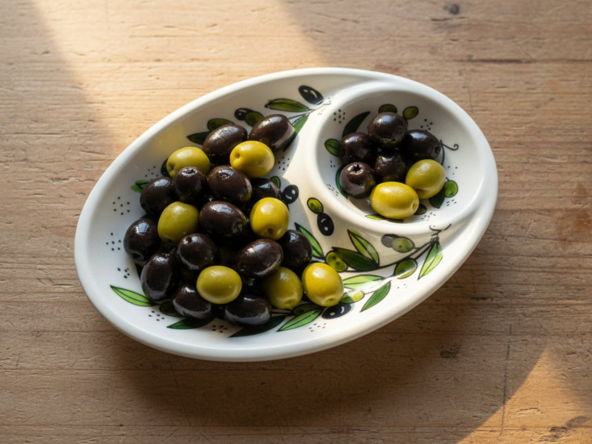 Handcrafted Ceramic Olive & Oil Appetizer Plate | Serving dish | Available in Various Patterns