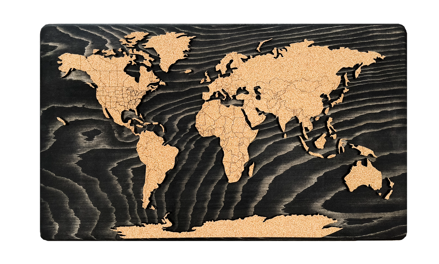 Cork & Wood 3D World Pin Map | 24 x 14