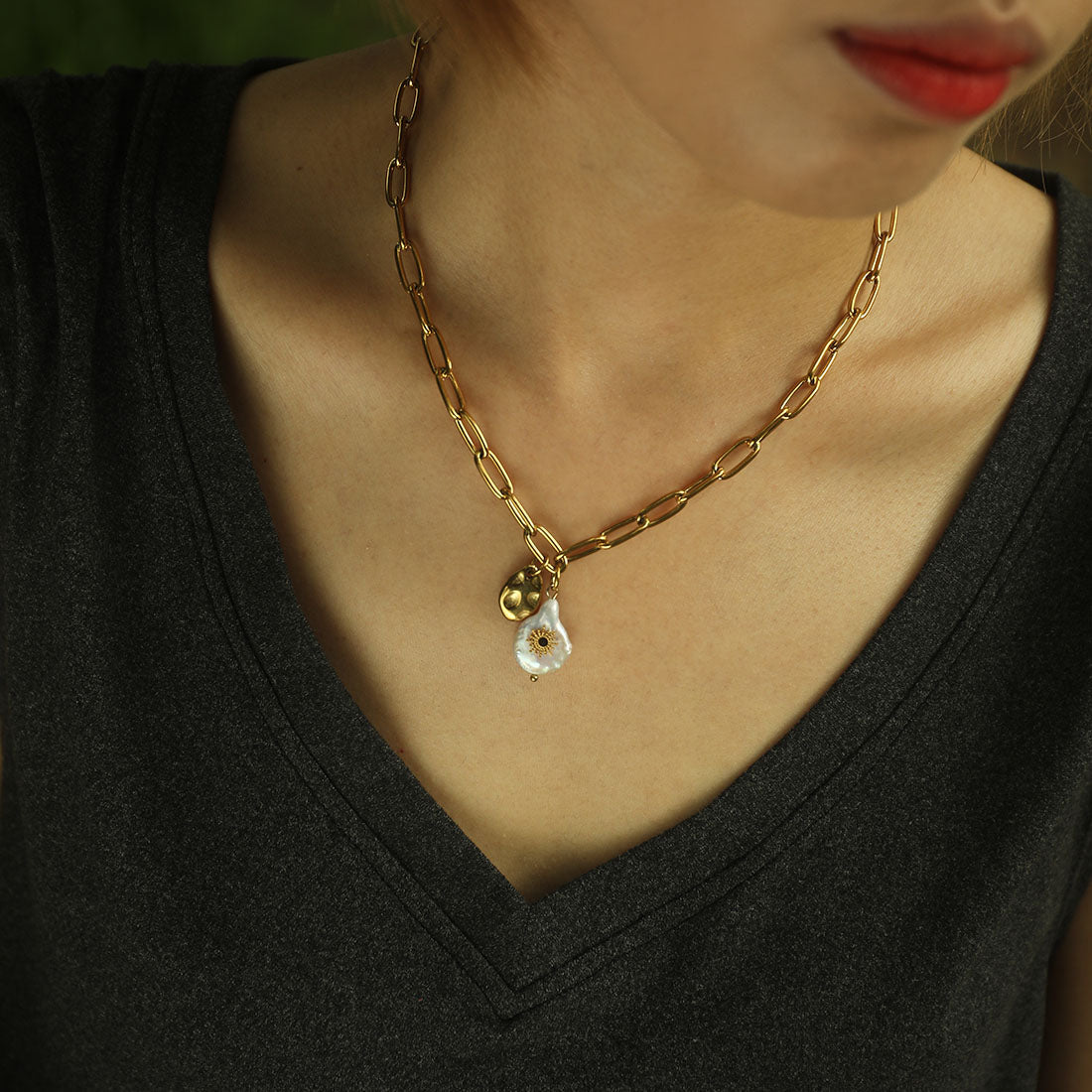 RYANN Linked Chain Necklace with a Duo of Mini Pendants.
