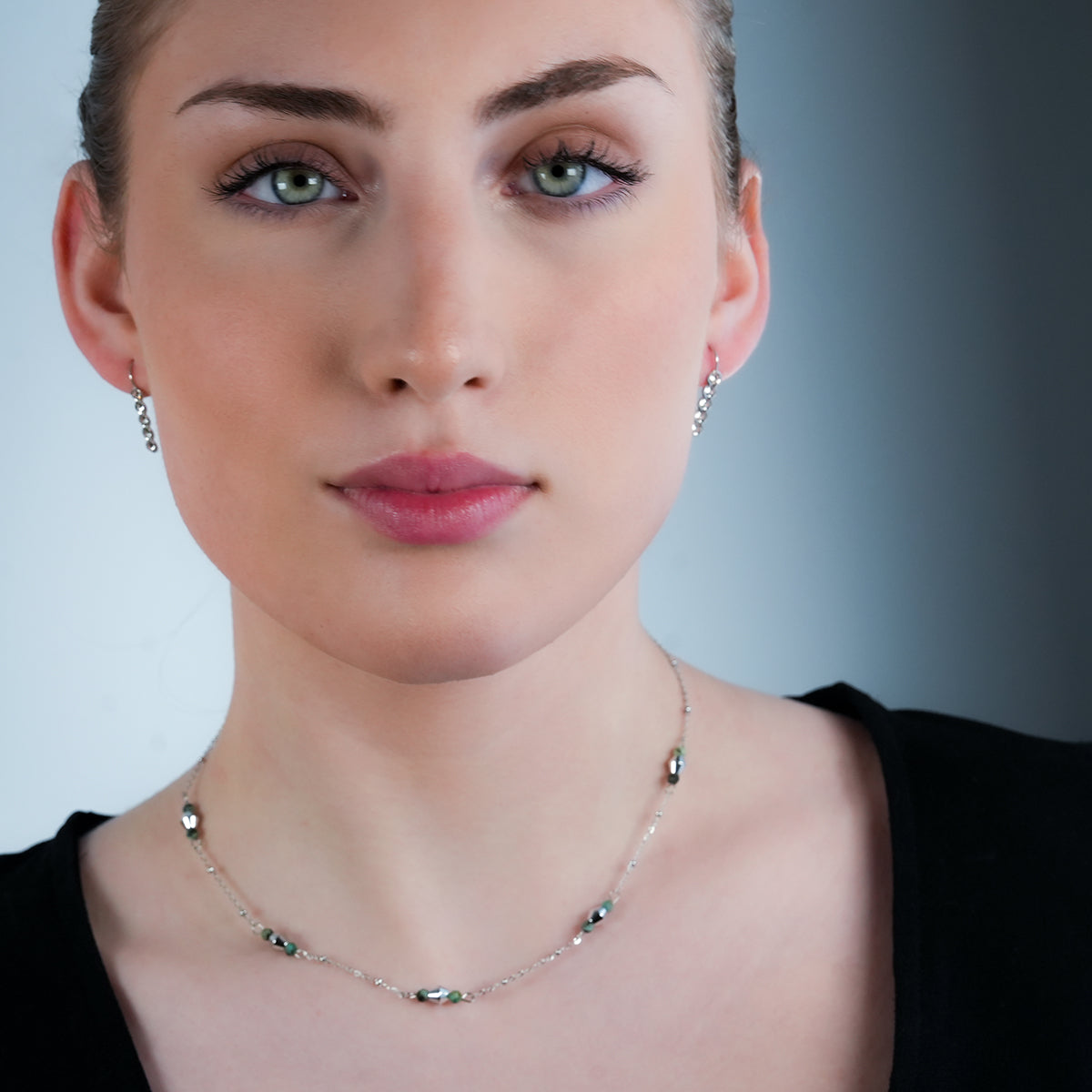 PELLA Silver (White Gold): Minimalist Moissanite Row Stud Earrings