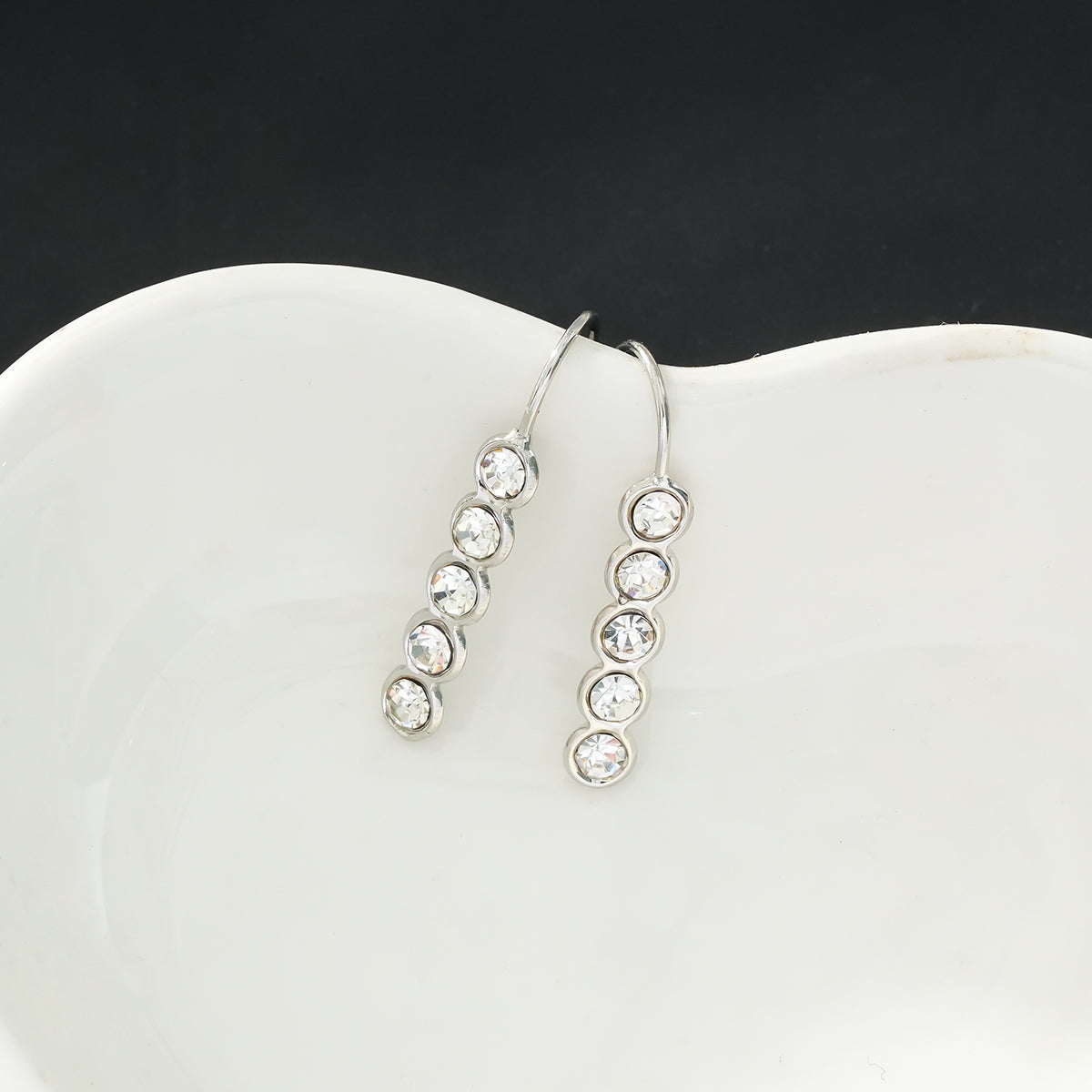 PELLA Silver (White Gold): Minimalist Moissanite Row Stud Earrings