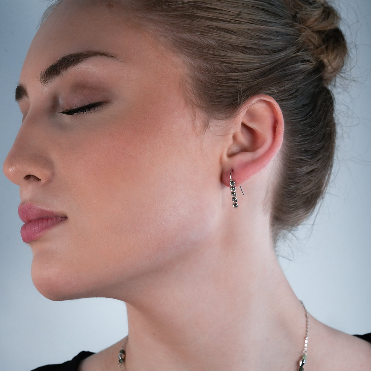 PELLA Silver (White Gold): Minimalist Moissanite Row Stud Earrings