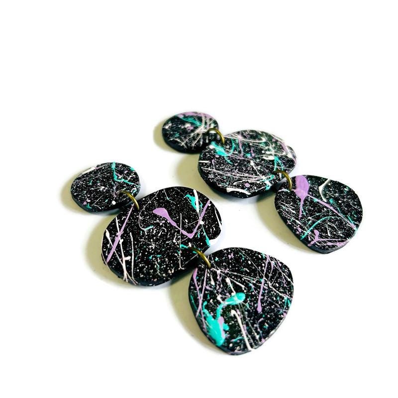 Abstract Painted Statement Earrings in Mustard Yellow