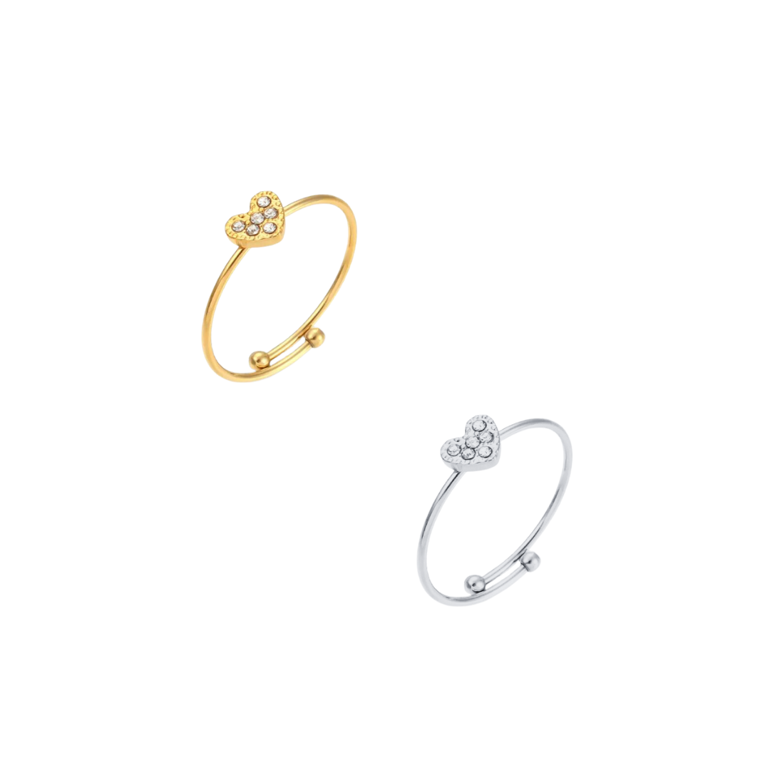 Sparkling Heart Adjustable Ring