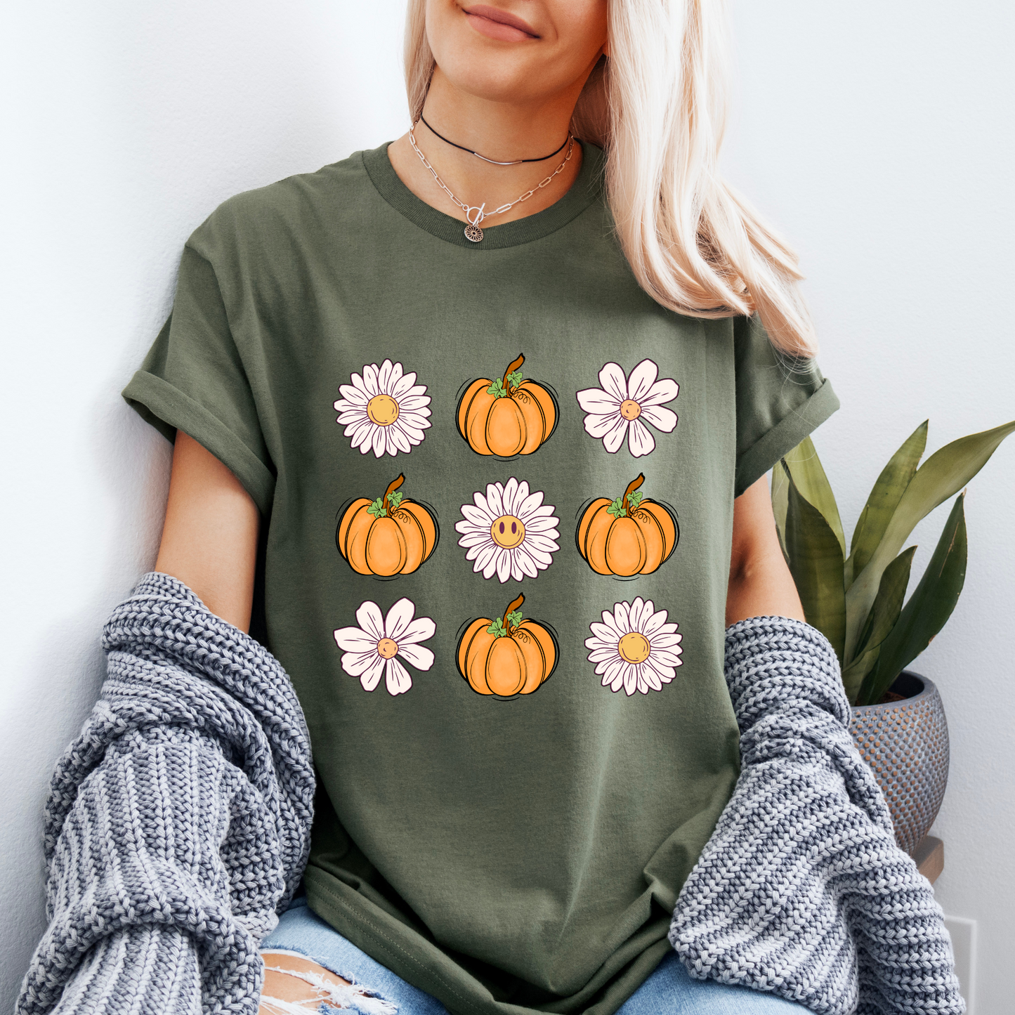 Cute Fall Pumpkin and Flowers T-Shirt
