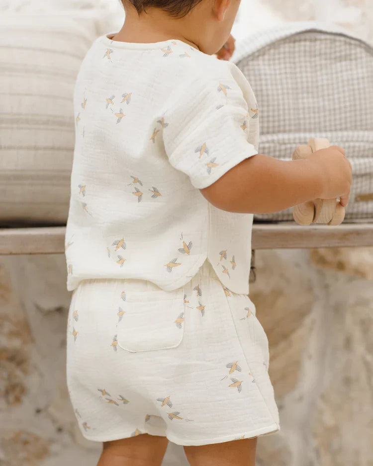 Woven Boxy Top + Short Set | Birds | Quincy Mae