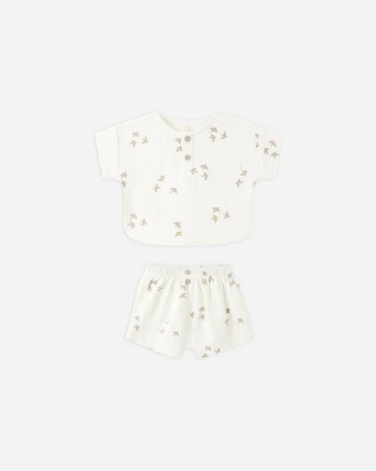 Woven Boxy Top + Short Set | Birds | Quincy Mae