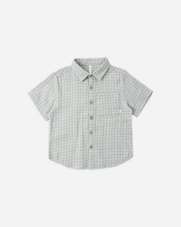 Collared Short Sleeve Shirt | Green Gingham | Rylee & Cru