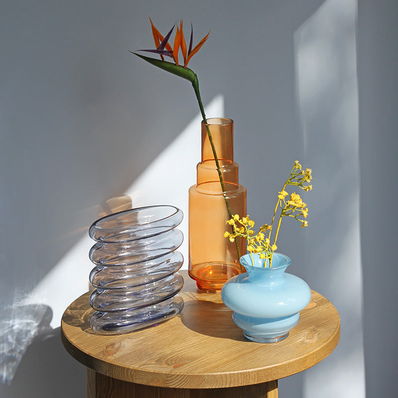 Curve Mini Glass Vase - Hand-Blown Light Blue Design