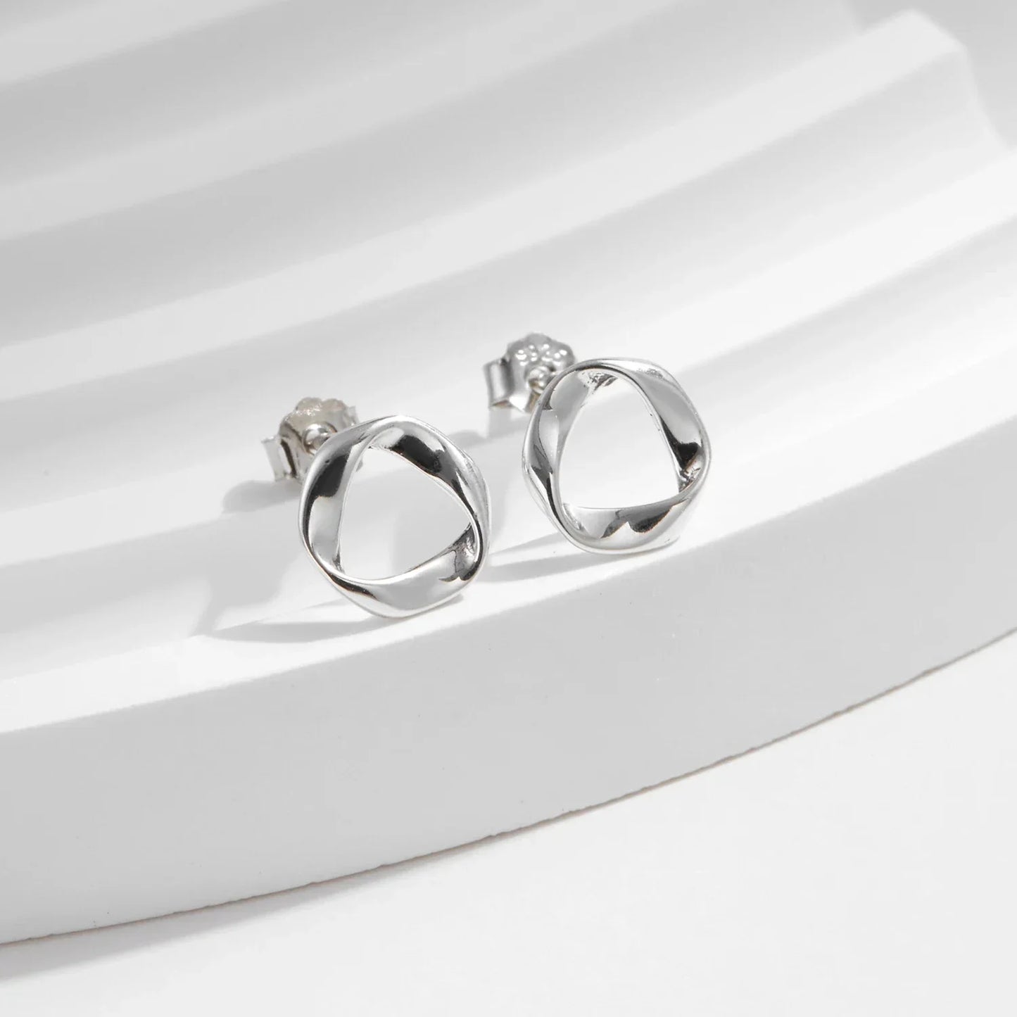 Sterling Silver Minimalist Wavy Stud Earrings