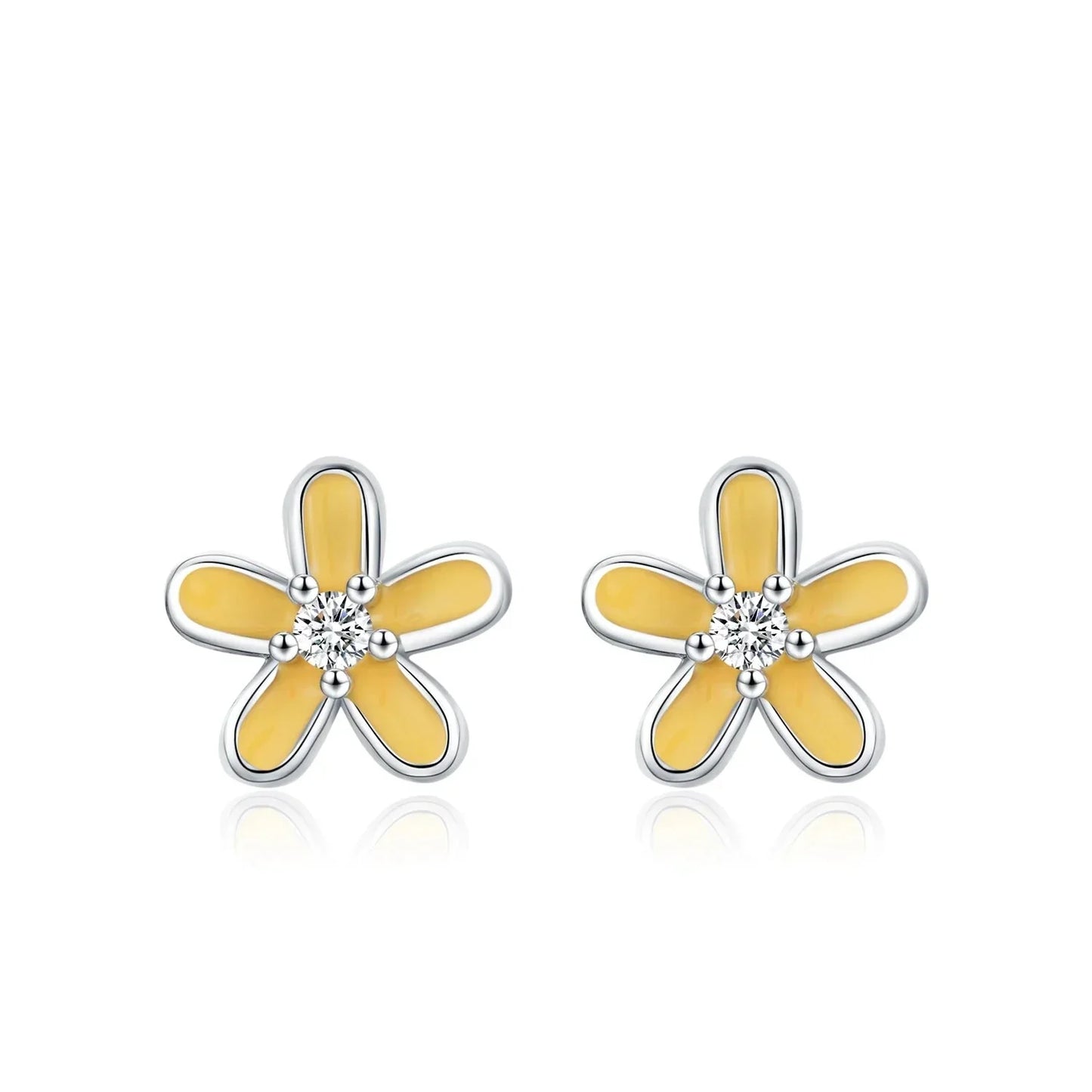 Sterling Silver Colorful Enamel Flower Stud Earrings