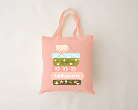 Sac réutilisable rose - meilleur prof livres